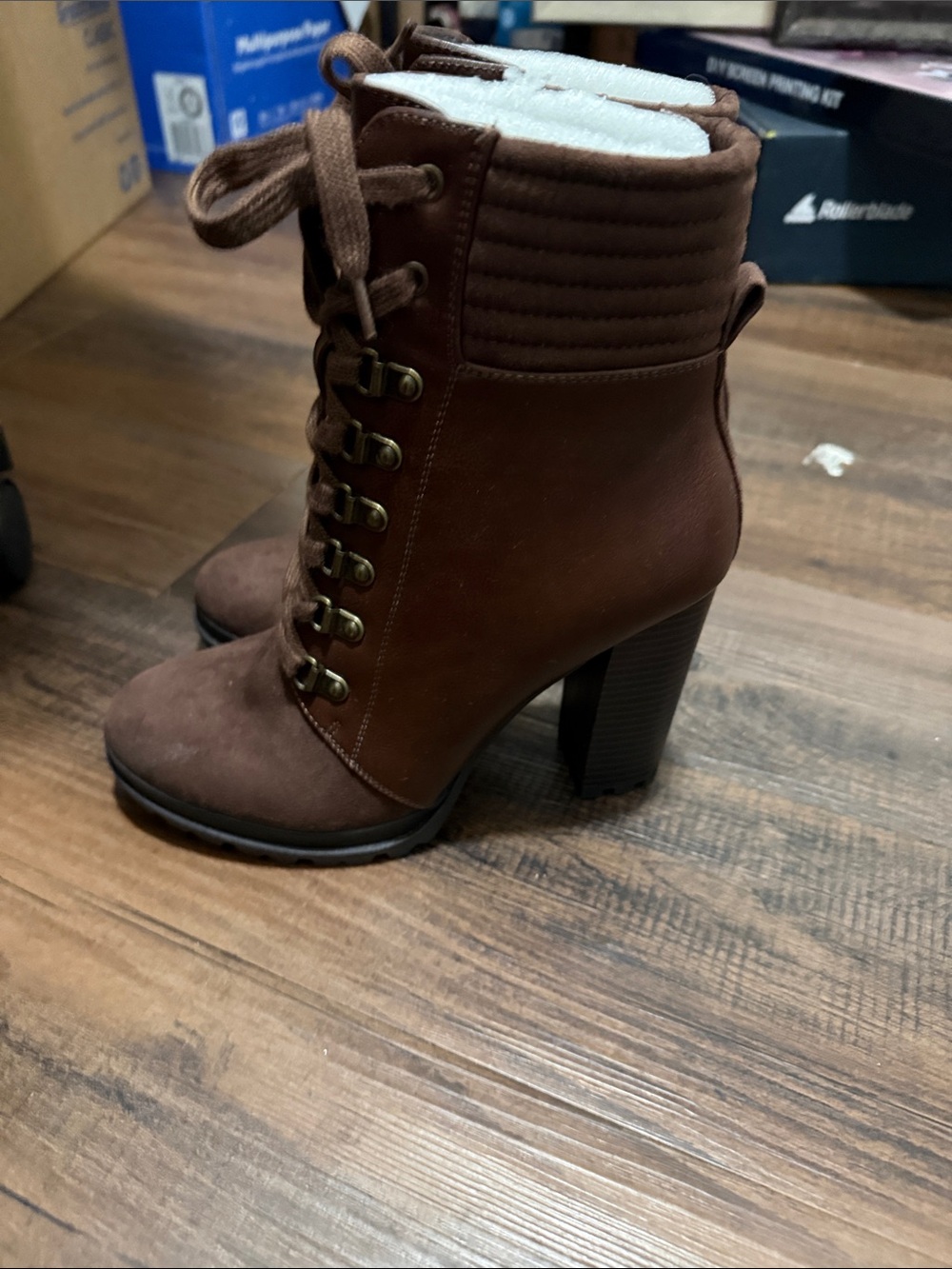 Women's Brown Lace-Up High Heel Ankle Boots